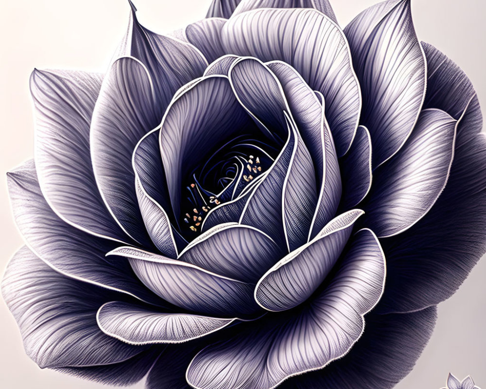 Detailed Illustration of Purple and White Rose with Intricate Shading