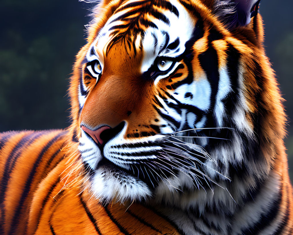 Detailed Close-Up Portrait of Majestic Tiger with Striking Orange and Black Stripes