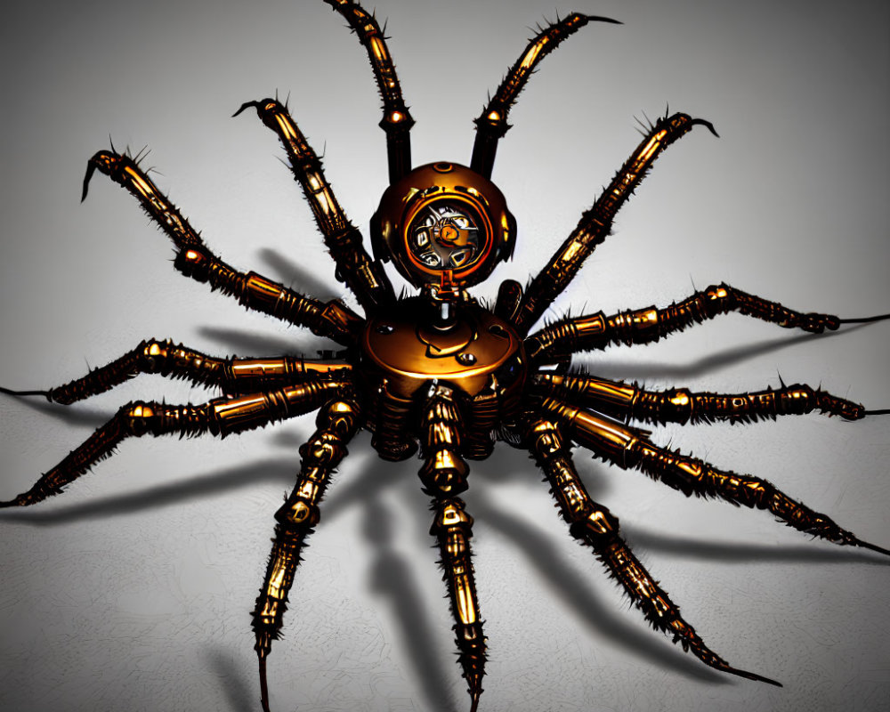 Detailed 3D Mechanical Spider Illustration with Golden and Black Accents