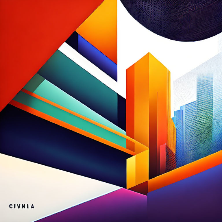 Colorful Abstract Geometric Art with 3D Shapes & Flat Design