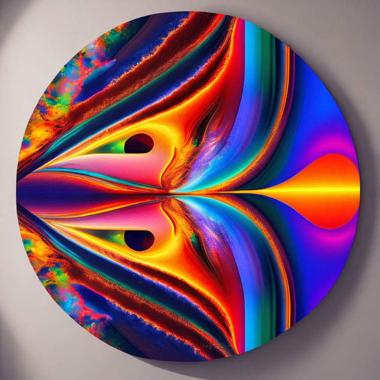 Vibrant circular abstract art with flowing colors and wavelike patterns