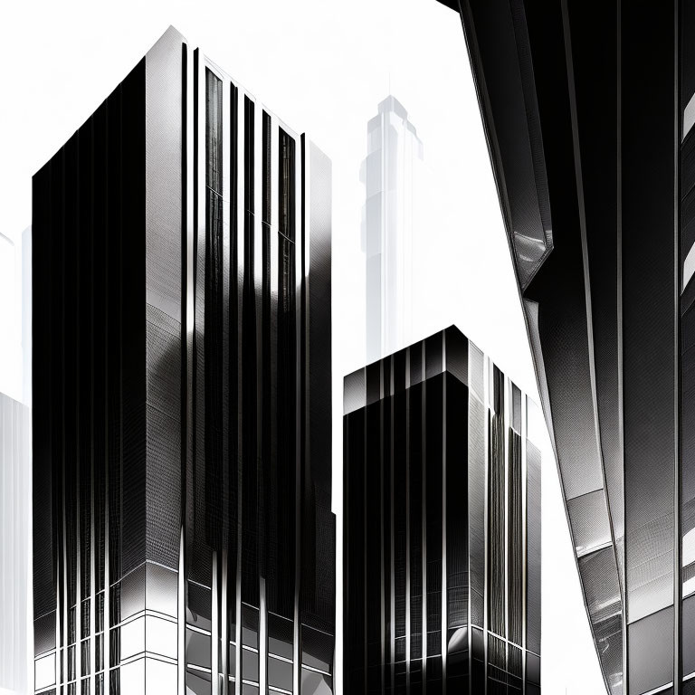 Abstract urban aesthetic: High-contrast black and white modern buildings.