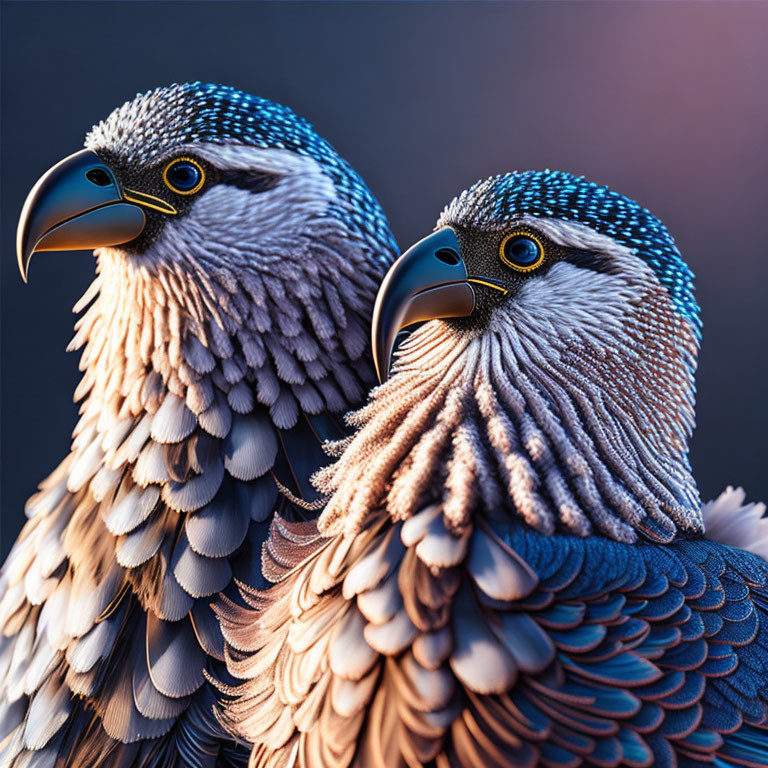 Majestic eagles with intricate plumage and sharp beaks