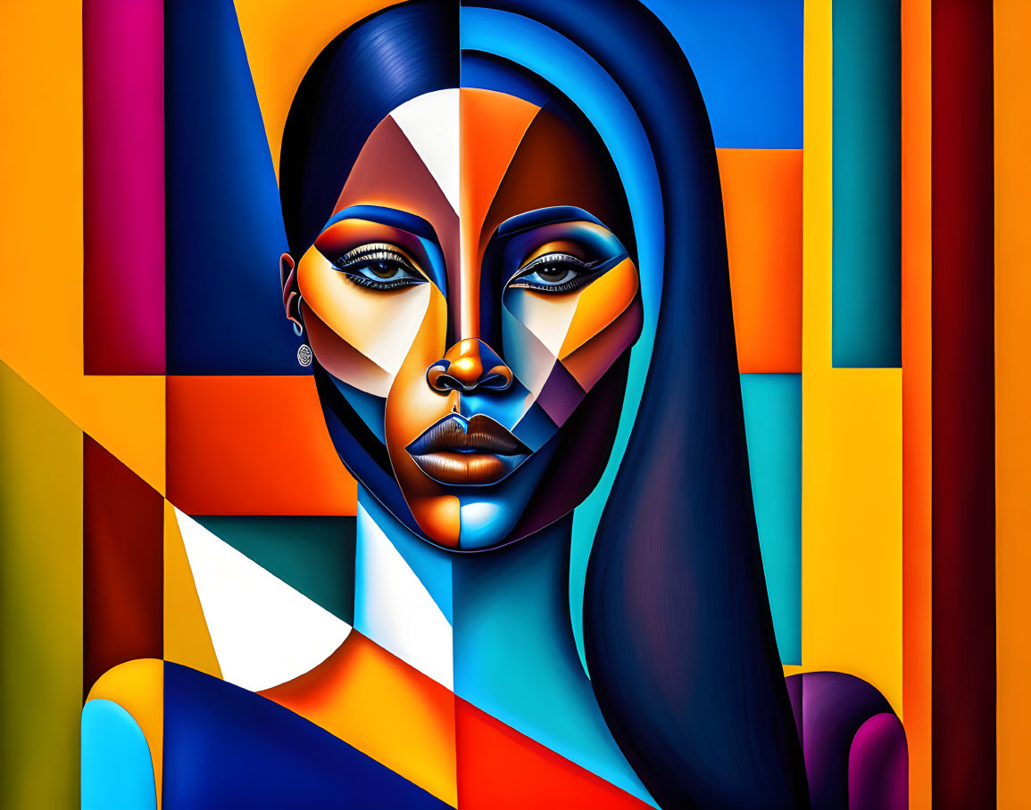 Colorful Abstract Geometric Portrait of Woman's Face