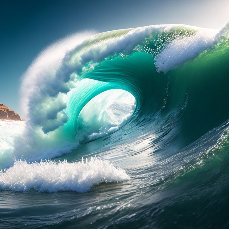 Majestic Ocean Wave Curling into Perfect Tube Under Sunlight