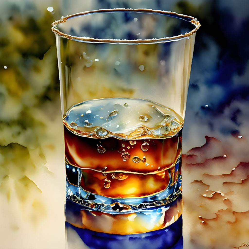 Golden Whiskey Glass with Ice and Bubbles on Sugary Rim