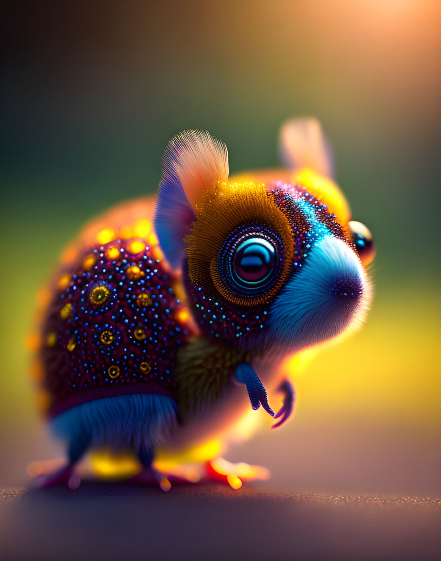 Colorful stylized digital image of a chimeric rodent with intricate bead-like patterns under warm