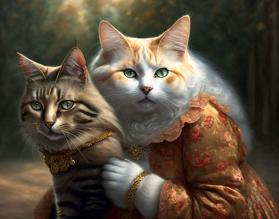 Cats in Renaissance attire with human-like features