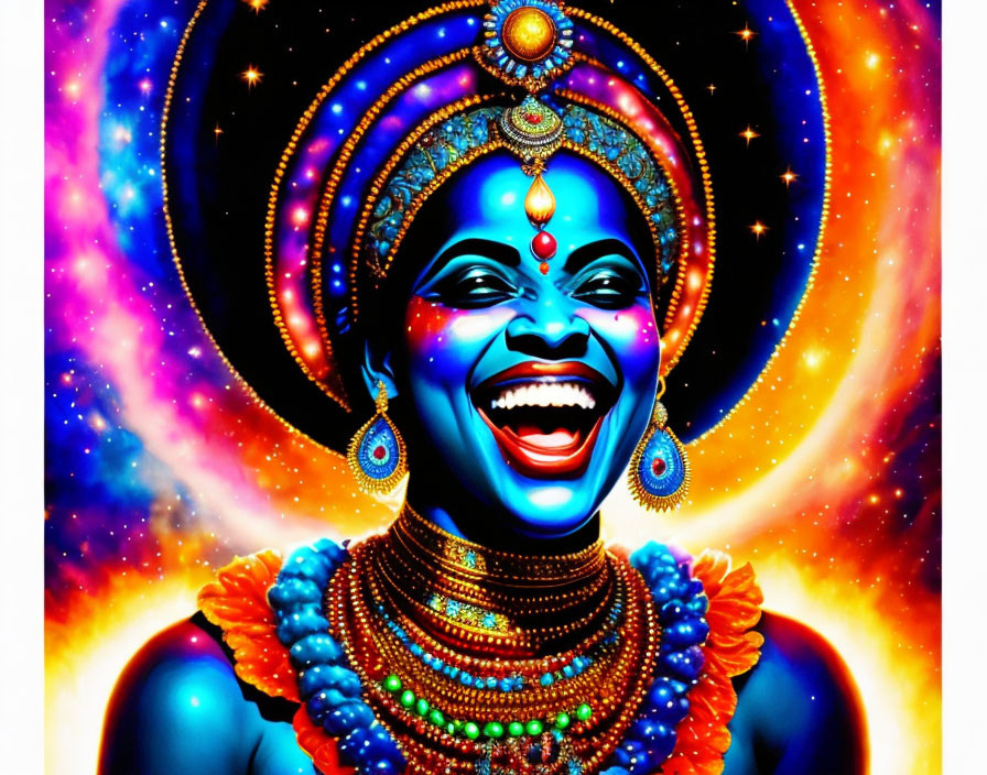 Digital art: Joyful person with cosmic Indian theme