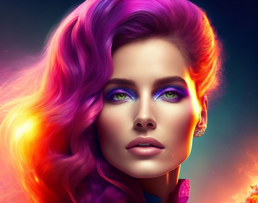 Vibrant purple hair woman in futuristic digital art