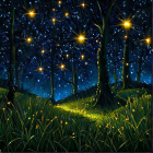 Enchanting Night Forest with Twinkling Lights