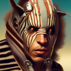 Warrior digital artwork with blue eyes and detailed metal helmet