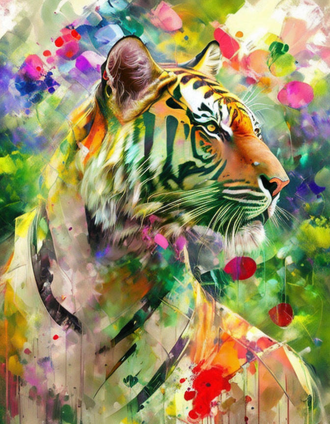 Colorful Tiger Head Artwork with Abstract Background