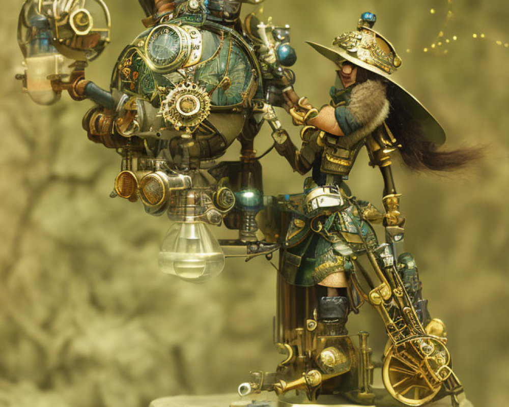 Detailed Steampunk Scene with Mechanical Contraption & Elaborate Figure