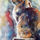 Vibrant Watercolor Cat Illustration with Sharp Eyes and Soft Fur Textures