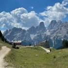 Mountain Range Landscape Painting with Meadow and Dirt Road