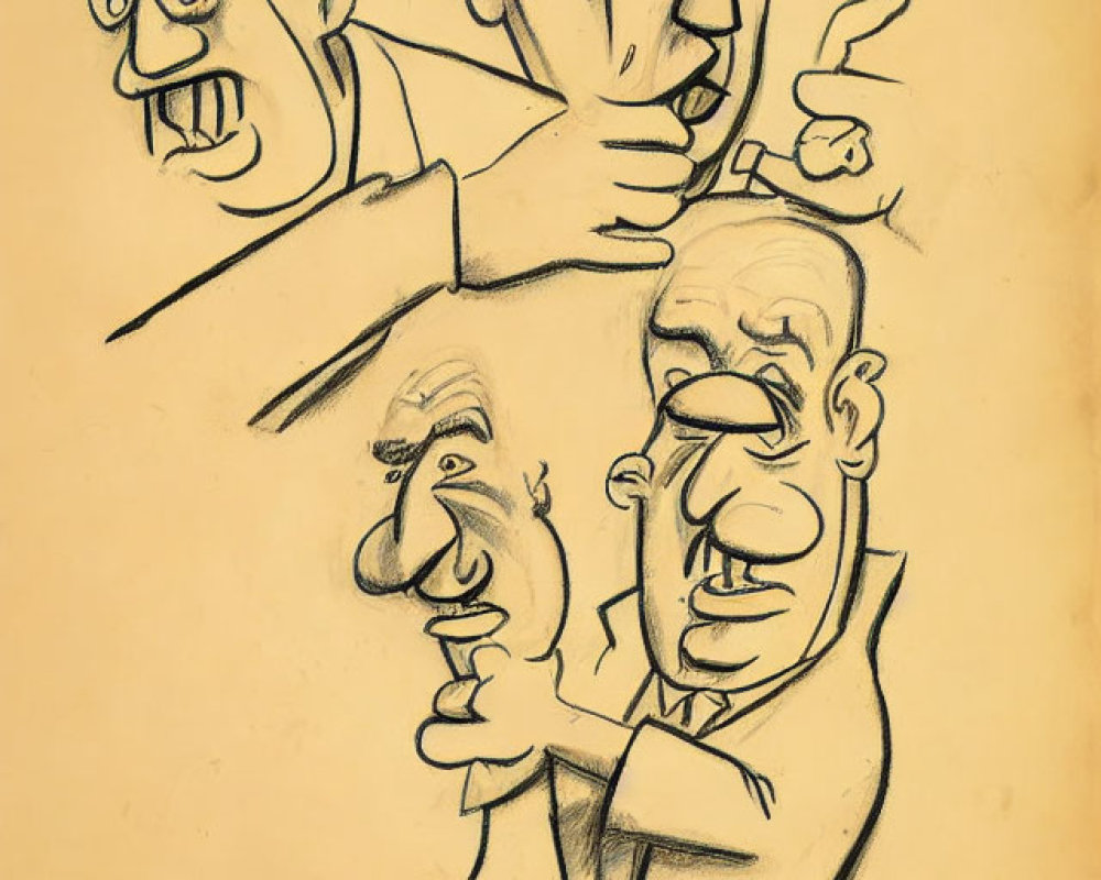 Four Exaggerated Caricature Faces Showing Various Expressions