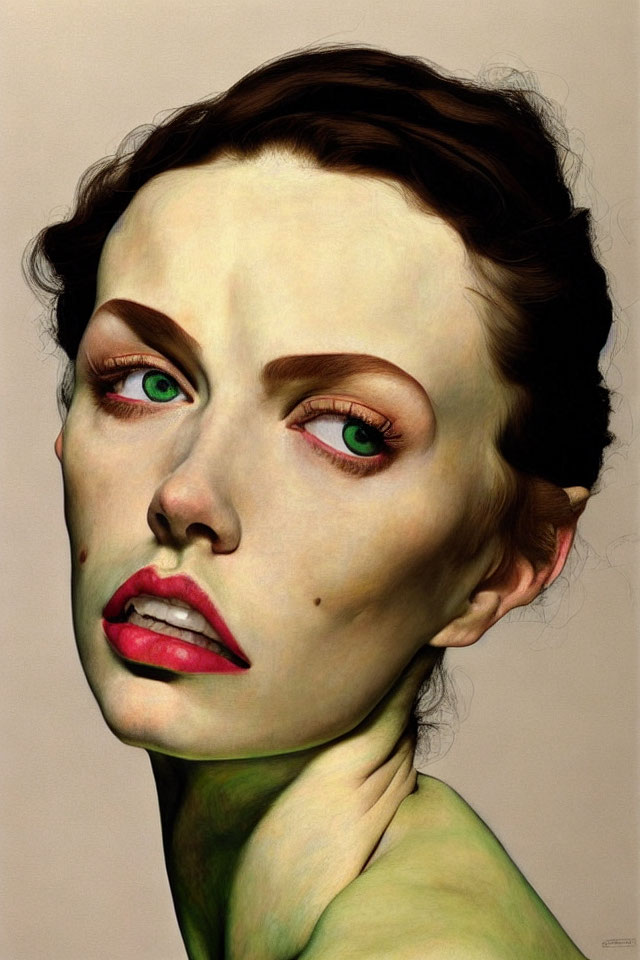 Detailed Hyper-Realistic Portrait of Woman with Green Eyes