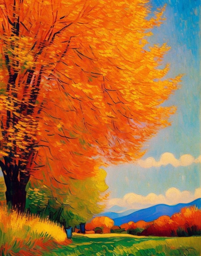 Fiery Orange Trees in Vibrant Autumn Landscape