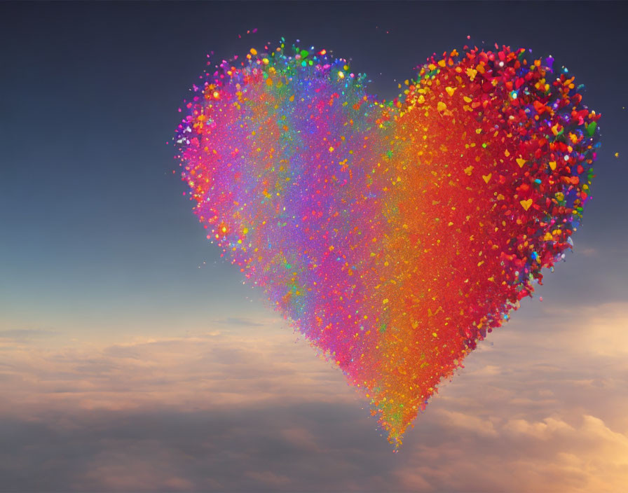 Colorful Particle Heart on Blue Sky Background