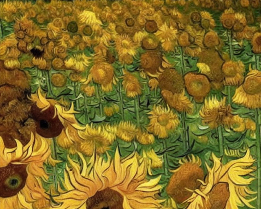 Sunflower Field Painting: Van Gogh-Inspired Starry Sky and Swirling Yellows