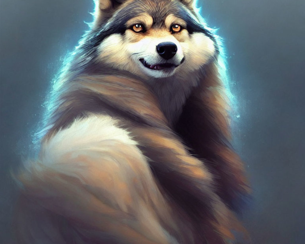 Majestic husky portrait with luminous eyes and fluffy coat