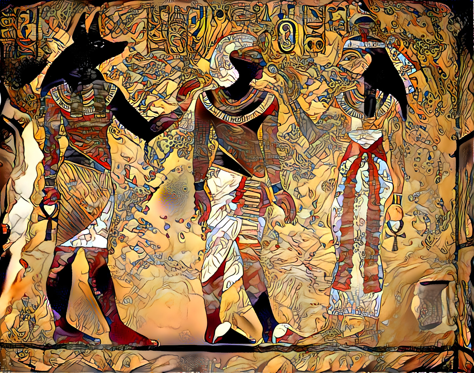Tutankhamun with Anubis and Nephthys