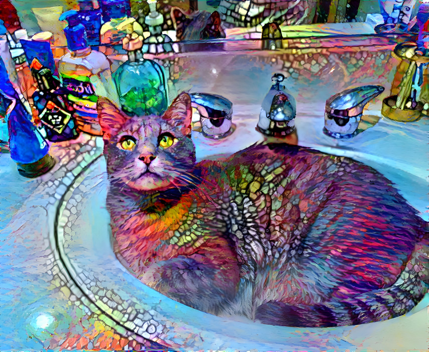 Sink loving cat in style of Sylverdali