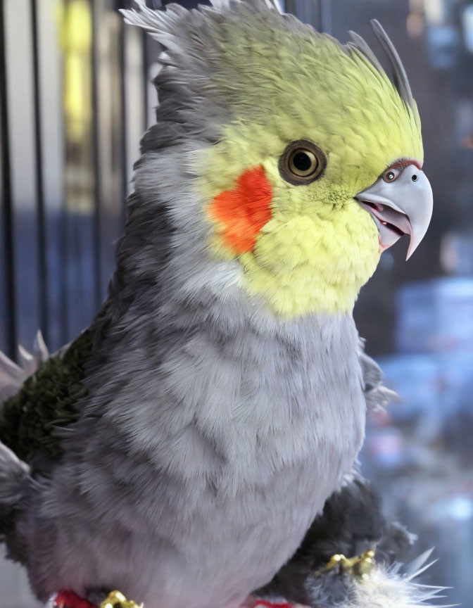 Grey Cockatiel with Yellow Face and Orange Cheek Patch