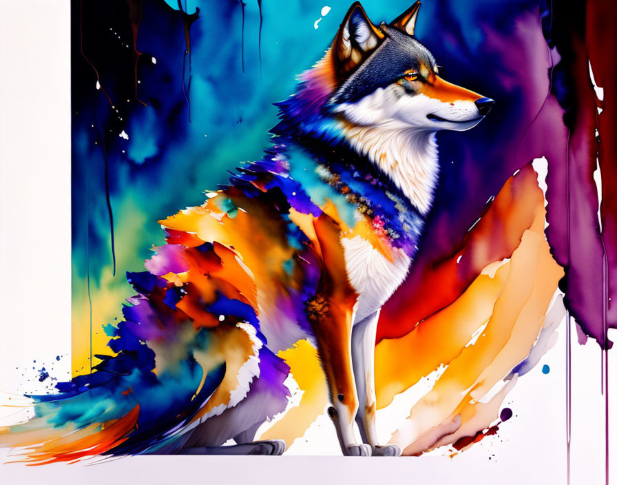 Colorful Abstract Fox Illustration with Spectrum of Hues