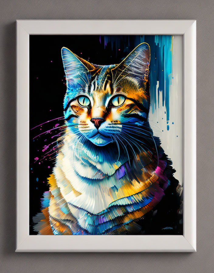 Colorful Abstract Cat Artwork on Dark Background