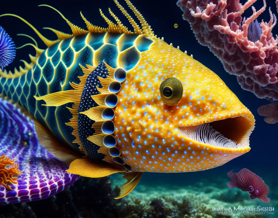 Colorful Spotted Fish Swimming Near Coral Reef