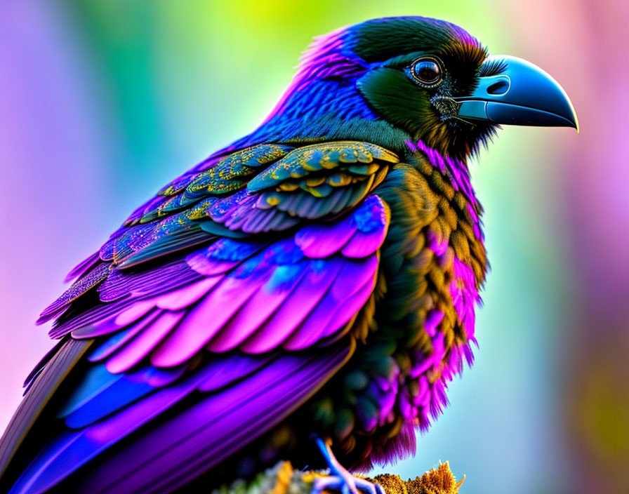 Vibrant Blue and Purple Bird Close-Up with Iridescent Plumage