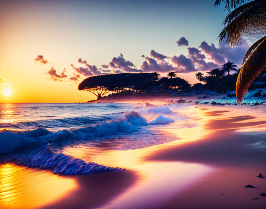 Colorful Sunset Sky Over Serene Beach