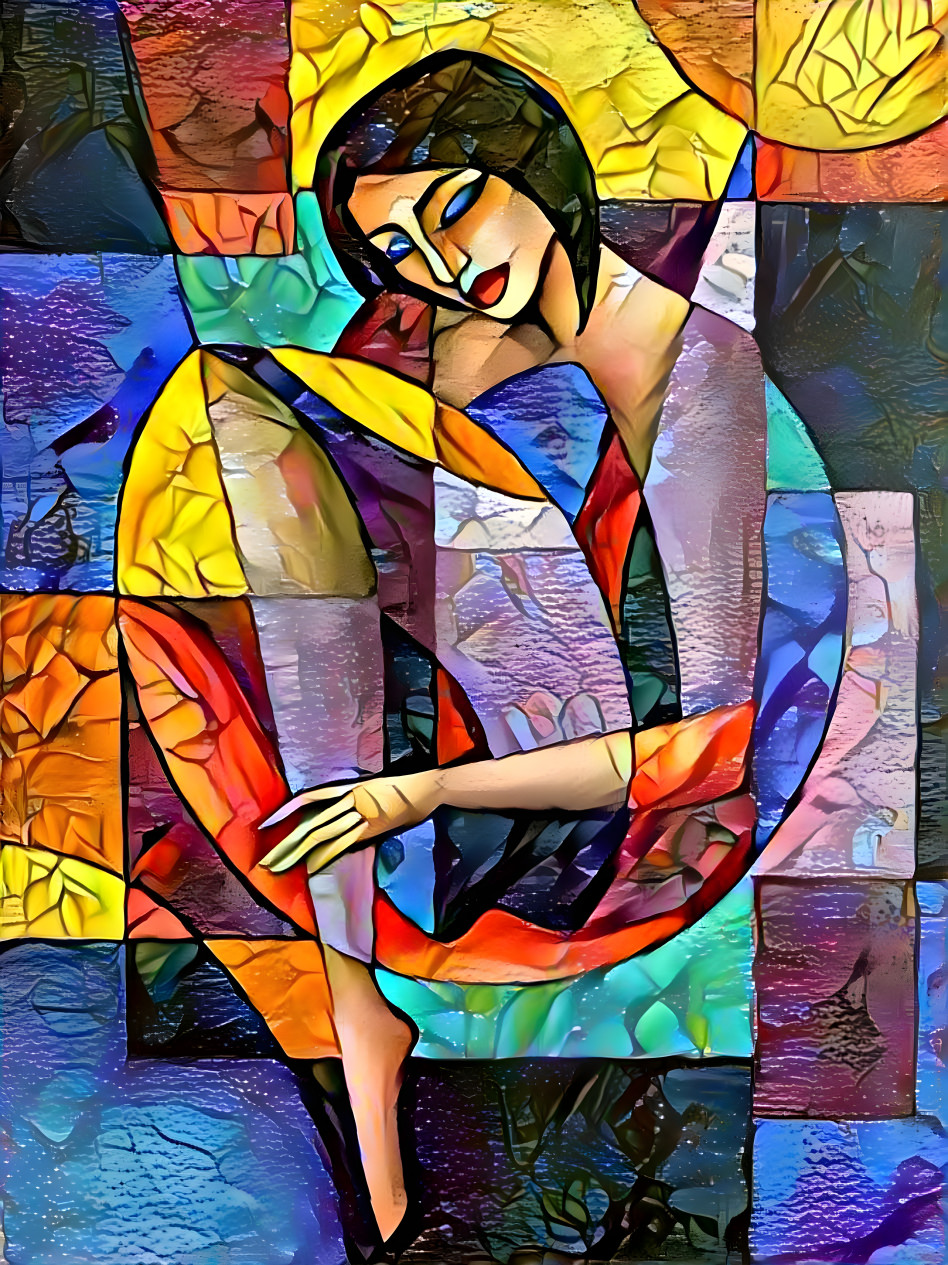 Woman in the window, stained glass