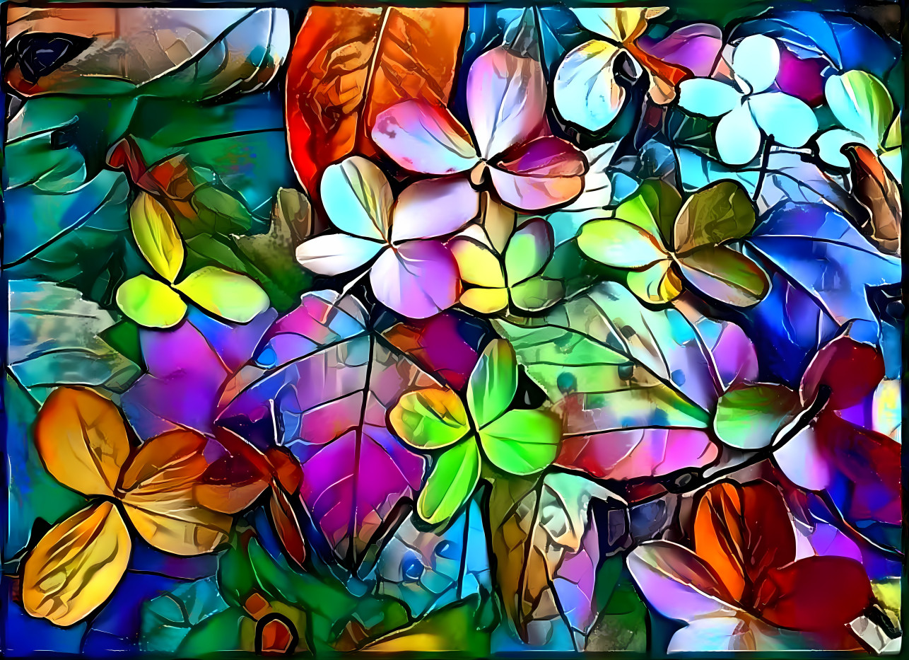 Multicolored leaves and flowers