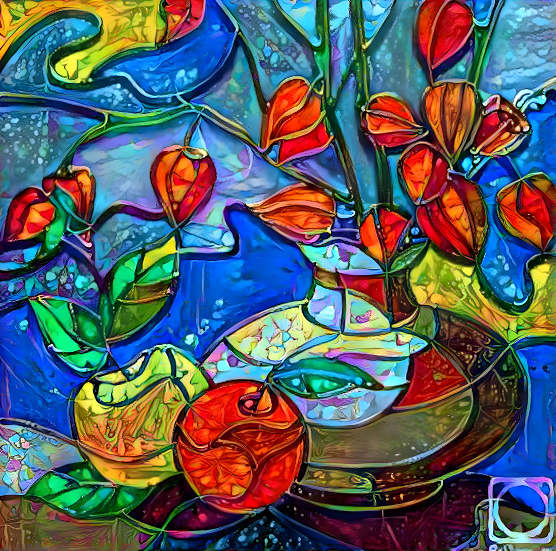 Chinese lantern flowers in vase 