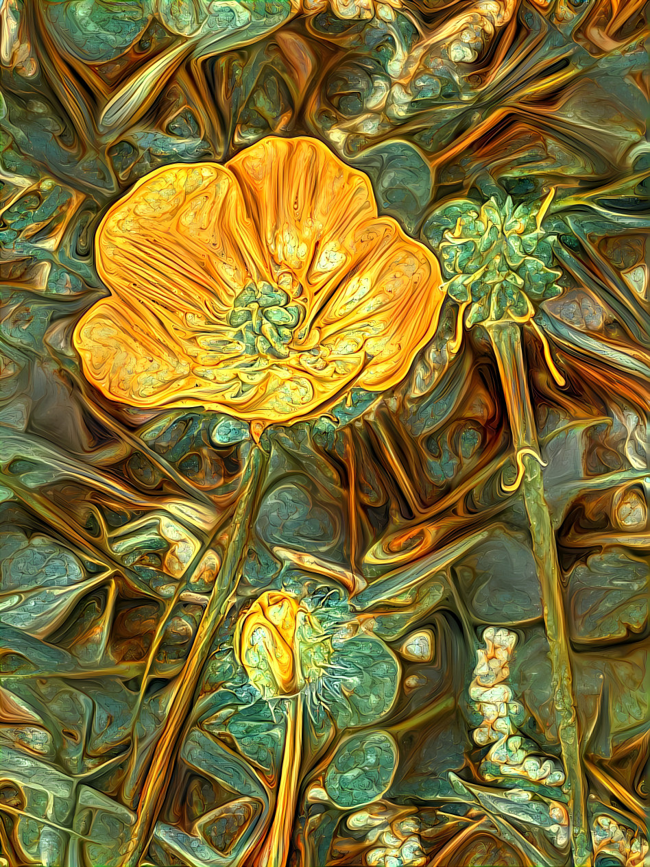 Buttercup bud, blossom, and seed pod 