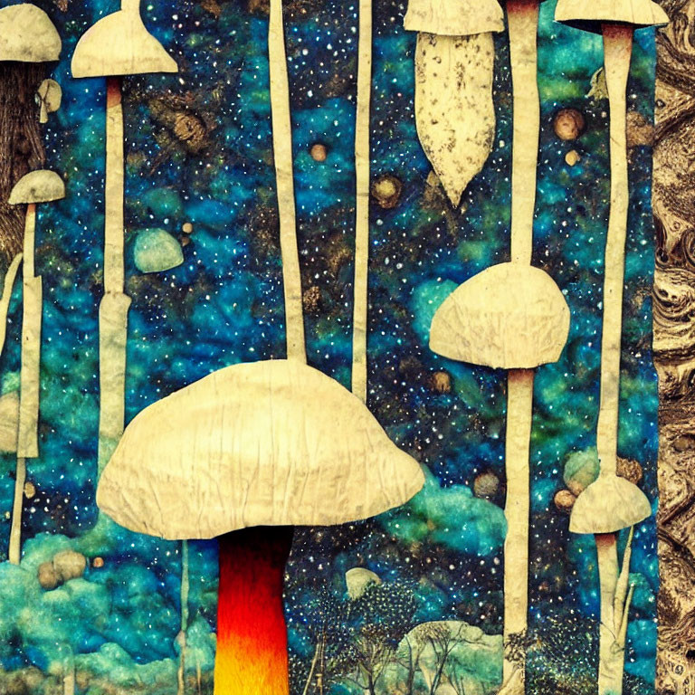 Surreal Mushroom Artwork with Cosmic Forest Theme