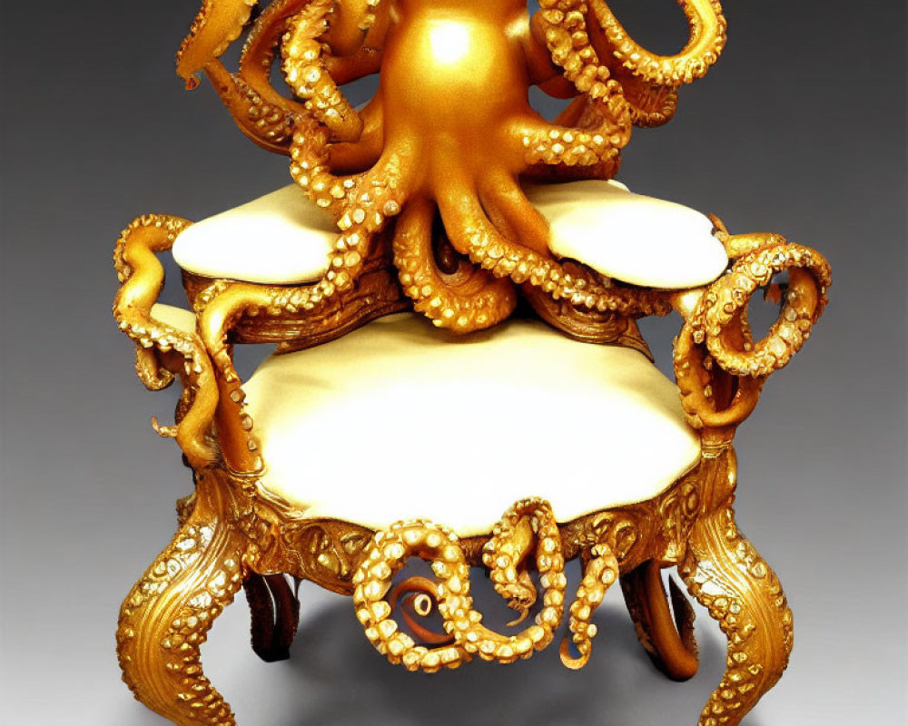 Golden Octopus Design Chair with White Cushion Seat