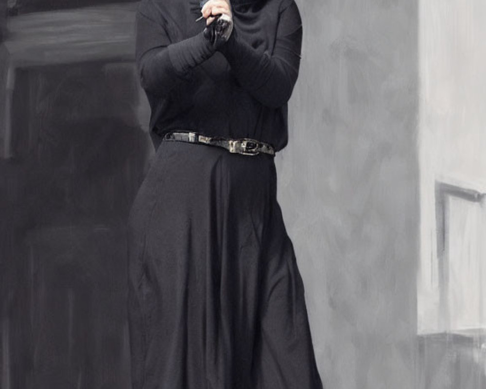 Elegant lady in black outfit with white hat and cat on sunny day