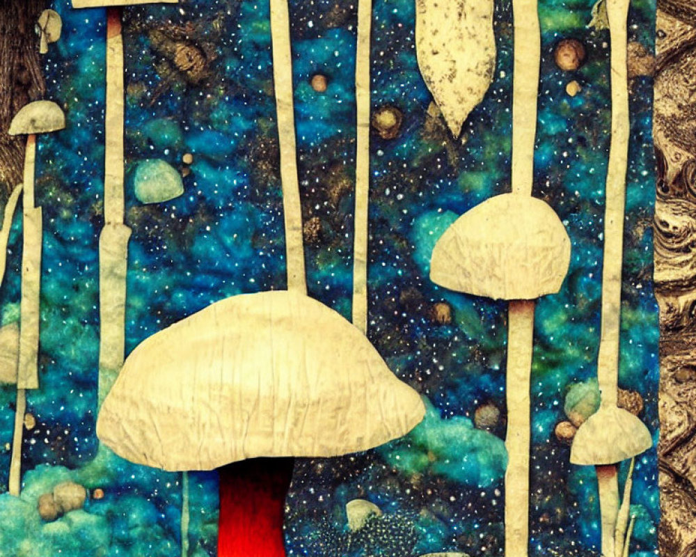 Surreal Mushroom Artwork with Cosmic Forest Theme