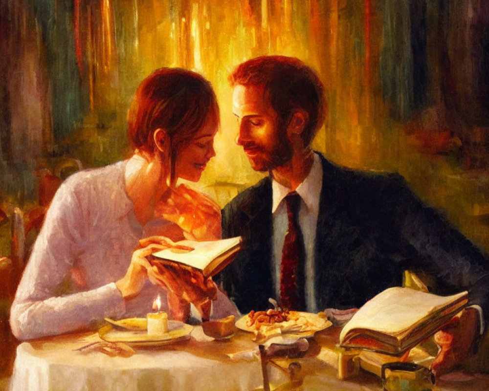 Couple's Romantic Moment with Books and Candles