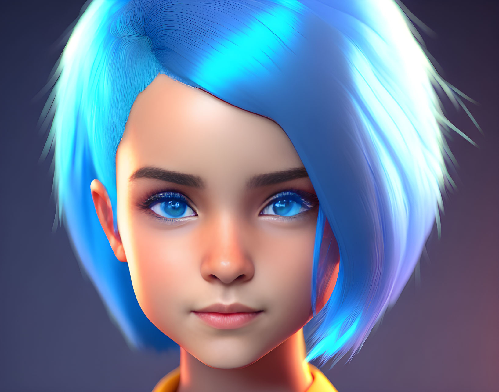 Character with Striking Blue Hair and Blue Eyes on Gradient Background