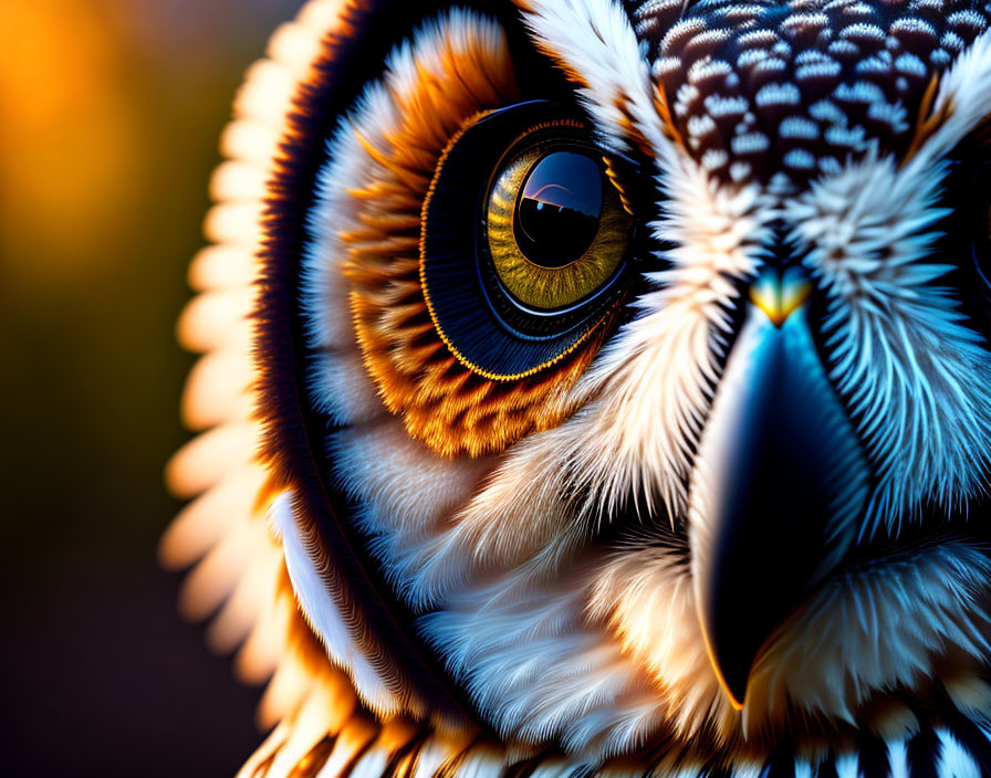 Detailed Close-Up of Owl's Eye in Golden Sunlight