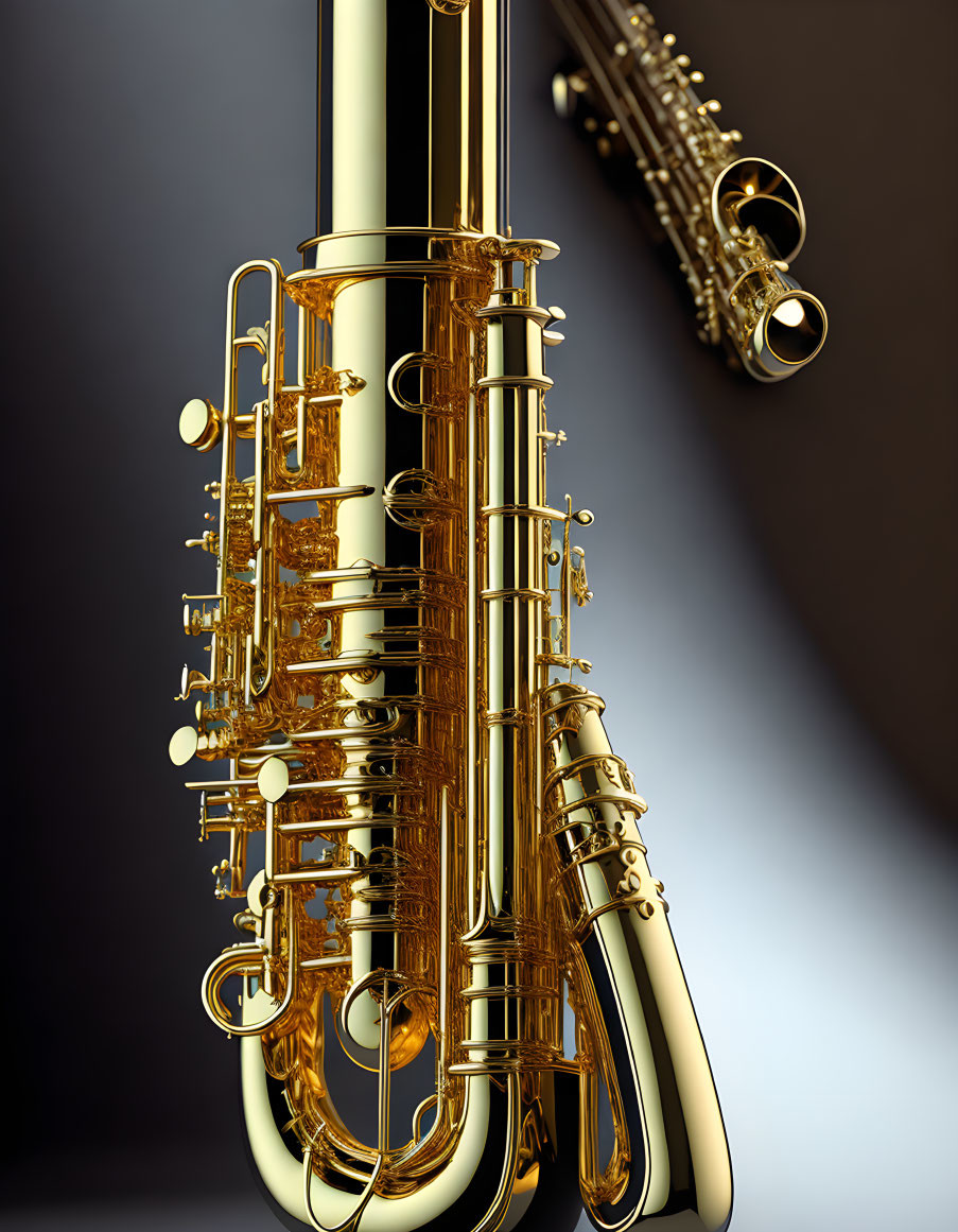 Detailed Brass Saxophone with Intricate Valve Design