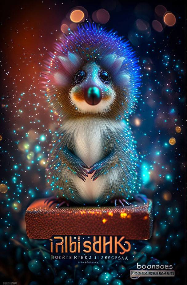 Colorful Hedgehog Illustration on Cyrillic Book in Cosmic Setting