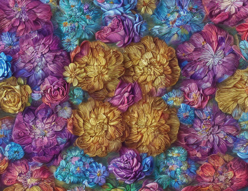 Assorted Purple, Blue, and Gold Floral Tapestry in Rich Textures