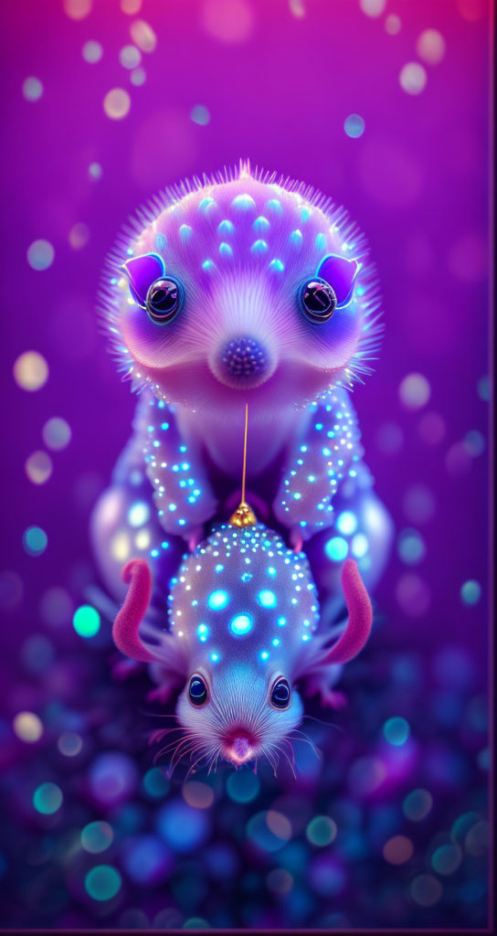 Glowing purple creatures with large eyes in digital art