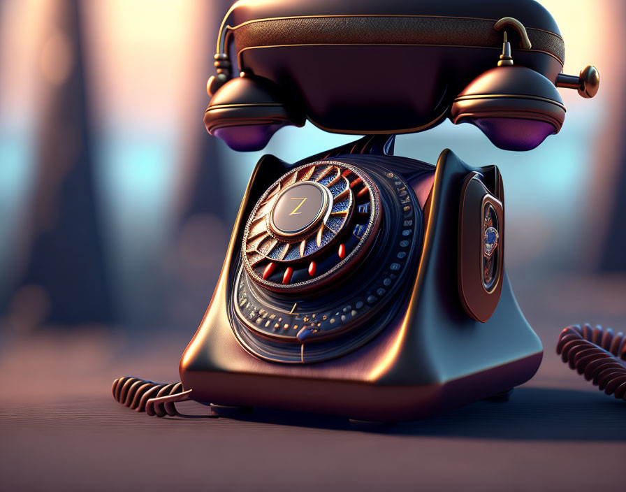 Vintage Rotary Phone with Floating Receiver on Purple Background